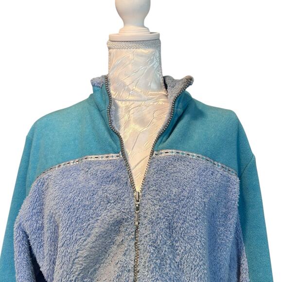 Wooly Bully Blue Fleece Womens Sz Large Full Zip Two Tone Blue Lightweight - Picture 5 of 16
